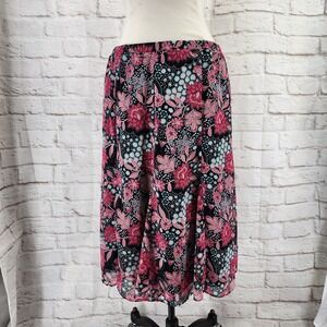 Vintage Y2K Fairy Slip Skirt Medium Pink Floral Boho Cottage Midi Pull On Twee